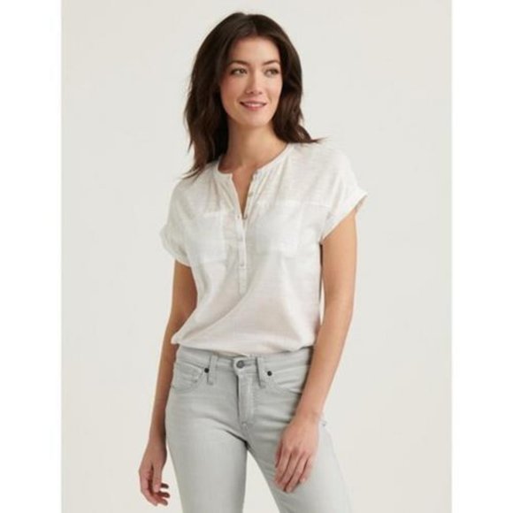 Lucky Brand Tops - NWT Lucky Brand Short Sleeve Half Button Up Shirt White Women's Medium H13423